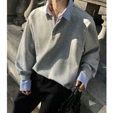 Spring Lapel Hoodie Men Fashion Casual Sweatshirt Men Streetwear Korean Loose Pullover Hoodie Mens Fake Two Pieces Hoody