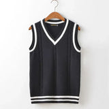 Striped White Knitted Sweaters for Men Blue Sleeveless Man Clothes V Neck Vest Red Waistcoat Jumpers Sweat-shirt Cigaret Cotton