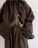 Autumn Winter Oversized Warm Soft Caramel Woolen Jacket Men Raglan Sleeve Loose Casual Unisex Clothing