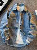 American Striped Spliced Denim Jacket Men 2025 Autumn Trendy Handsome Men Women Casual Loose Work Shirt Jacket Aesthetic Chic