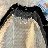 Raw Edge Sweaters Men Autumn Knitted Hong Kong Style Slouchy Temperament Daily Simple Classic Pullovers Versatile High Street