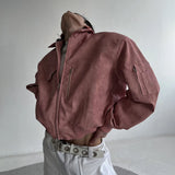 Mens Autumn Winter American Street Retro Distressed Suede Jacket Gender-Neutral Short Loose Casual Trend Biker Jacket Unisex