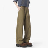 Simple Men's Casual Pants Solid Color Elastic Waist Straight Trousers Ice Silk Drawstring Quick Drying Male Bottom