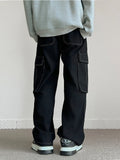 Men's Fashion Pocket Cargo Jeans Korean High Street Classic Black Denim Pants Personality Streetwear Male Trousers Trendy Brand