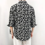 Mens Y2k Casual Floral Print Shirt Summer Harajuku Daily Versatile Temperament Personality Three-Quarter Sleeve Mens Top