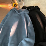 Autumn Hooded Hoodies Men Thick 420g Fabric Solid Basic Sweatshirts Texture Pullovers