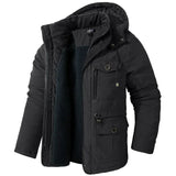 Lamb Warm Men's Parkas Jacket Hooded Winter Men's Clothing Fleece Hooded Cotton Thickened Multi Pocket Casual Mid Length Coat
