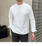 New Autumn Fashion Men T-shirt Light Luxury Solid Color Long Sleeve Tops Leisure Streetwear Casual O Neck Basic Shirts M-3XL