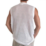 New Men Casual Hollow Out Tank Tops Sexy Transparent Solid Color Sleeveless Tees Fashion Fitness Vest Breathable Mesh Gym Tops