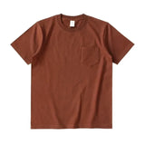 265g Thick Retro Cotton Heavy T-shirts Seamless Round Neck Pocket Short-sleeved Tshirts Men Tops Tee Breathable Skin-friendly