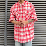 New Fashion Street Embroidered Letter Short-Sleeved Shirt Hip-Hop Casual High-Quality Plaid Lapel Half-Sleeved Tops For Men