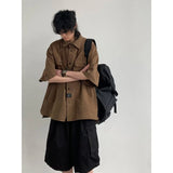 Japanese Summer Men Set Fashion Hooded Short Sleeved Shirt+Quick Drying Pockets Tooling Shorts 2-pcs Set Y2k Harajuku Trend Suit
