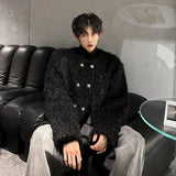 Men's Double-breasted Woolen jacket Cardigan Autumn Winter Trend Collarless Jacket Fashion Korean Style Chic Elgance Coat