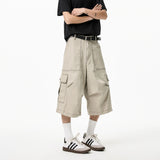 Mens Cropped Casual Pants Loose New Cotton Cargo Multi Pocket Workwear Summer Outdoor Utility Stretch Comfort Relaxed Fit