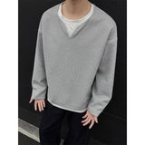 Spring Long Sleeved T-shirt Men Fashion Gray Black Checkered T Shirt Men Streetwear Korean Loose Round Neck T Shirt Mens Top