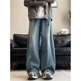 American style personality trend men and women straight leg spring and autumn washed jeans couple loose retro casual pants y2k