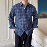 New American Retro Men Shirts Light Luxury Textured Lapel Plaid Long Sleeve Cardigan Leisure Trendy Premium Check Blouse M-2XL