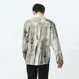 Korean Tie-dye Shirt Casual Single Breasted Long Sleeve Turn-down Collar Contrast Color Male Top Spring