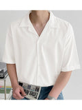 Men Casual Shirt Lapel Short Sleeve Button Streetwear Summer Men Clothing Solid Color Korean Fashion Shirts S-5XL