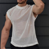 Summer New Mens Fashion Transparent Mesh Vest Sexy Perspective Solid Color Mesh Sports Casual Sleeveless Top Men Clothing