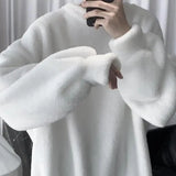 Oversize Sweatshirt Solid Color Lamb Hair O-Neck Long Sleeve Men's Sweatshirt Korean Fashion Loose Hoodies Streetwear Harajuku