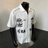American Motorcycle Shirt Retro Short-sleeved Lapel Tee Men's Summer Lapel Trendy Handsome Loose Zipper Decorative Half-sleeved