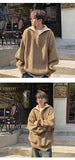 American autumn and winter men and women trendy personality lazy style zipper lapel couple loose knit pullover sweater harajuku