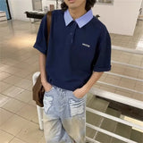 Summer Short Sleeve Polo T-shirts For Men Plaid Lapel Embroidery Polo Shirt Korean Fashion Y2K Vintage Golf Wear Tops