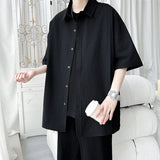 Summer Short Sleeved Shirt Men Fashion Brown Pleated Shirt Men Korean Loose Casual Shirt Mens Hawaiian Shirts Large Size 4XL