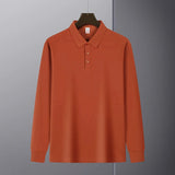 New American Retro Men Polo Shirt Light Luxury Solid Color Slim-fit Commuting Long Sleeve T-shirt Leisure Business Pullover Tops