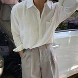 Men's Clothing Light Luxury Korean Popular Linen Shirts Streetwear Long Sleeve Solid Color Retro Leisure Thin Pocket Blouse