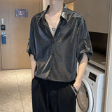 Thin Shiny Shirt Men Summer New Niche Design Five-quarter Sleeve Lapel Button High-Quality Loose Casual Drape Men Shirt