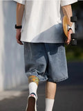 Denim Shorts Men Loose Simple Summer Popular Harajuku Japanese Style Vintage Washed Full Length All-match Streetwear College New