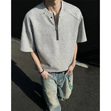 Summer Short Sleeved T-shirt Men Black White Casual T Shirt Men Streetwear Hip-hop Loose Zipper T Shirt Mens Top Large Size 4XL