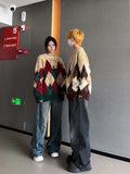 Autumn and winter men and women street personalized design spliced round neck sweater for couples loose retro knitted casual top
