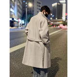 New 2025 Autumn Winter Men Imitation Wool Overcoat Stand Collar Mid Long Single Breasted Windproof Warm Coat Fashion Outerwear