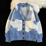 Open Front Button V Neck Long Sleeve Sweater Women Basic Shirt Men Warm Soft Coat Autumn Winter Tops Casual Knit Jacket Cardigan