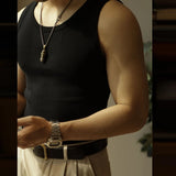 Casual Solid Knitted Tank Top Men Summer Fashion Ribbed Vest Mens Slim Fit Crew Neck Sleeveless Tops Man Clothes  Streetwear