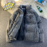 American winter street style men and women trendy personalized stand up collar thick jacket for couples loose casual Harajuku