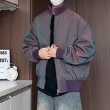 Purple jacket  Stand Collar Loose Outdoor Spring Mens Jacket Casual Windbreaker Streetwear Urban Travel Trendy Daily Wear Coat