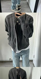 Punk Gray Denim Jacket Men's American Retro Heavy Industry Coat Metal Design Stand Collar Old Washed Short Spliced Street Jacket