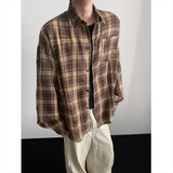 Black Long Sleeved Shirt Men Retro Plaid Shirt Men Japanese Streetwear Loose Casual Shirt Mens Fashion Shirts Plus Size 5XL