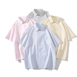 Summer Short Sleeved Shirt Men Fashion Society Mens Dress Shirt Korean Loose Casual Shirt Mens Blue Striped Shirts M-3XL