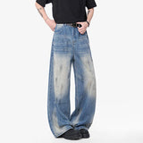 New Summer Men's Denim Pants Washing Dirty-dying Contrast Color Straight Bottom Wide Leg Male Jeans Korean Style