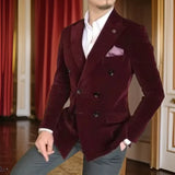 Velvet Smoking Men Suit Jacket for Men 1 Piece Slim Fit Double Breasted Wedding Groom Tuxedo Blazer Ready to Ship