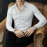 Men Double Breasted Striped Shirt Spring New Party Evening Dress Formal Shirt Long Sleeved Fashionable Casual Men Clothing
