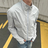 New Summer Men'a Jackets Solid Color Stand Collar Zipper Mesh Patchwork Sun-proof Clothing Solid Color Male Coats
