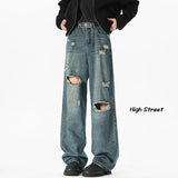 NEW Baggy jeans man Frayed Damaged Hole Baggy Wide Leg Jeans for Men and Women Streetwear Casual Ropa Hombre Denim Trousers