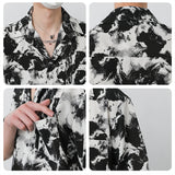 Summer Top Korean Loose High-grade Drape Ice Silk Shirt Men Short Sleeve Trendy Ink Print Non-ironing Hawaiian Shirts for Men