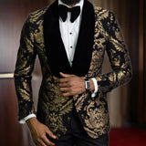 Floral Jacquard Blazer for Men 1 Piece Male Suit Jacket with Velvet Shawl Lapel Slim Fit for Prom African Fashion Wedding Groom